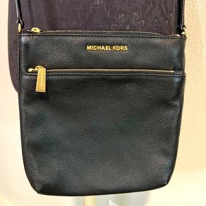 Michael Kors Riley Black Pebbled Leather Crossbody Purse with Gold Hardware